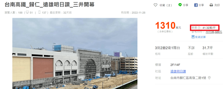 「明日讚」2樓住宅開價4字頭。翻攝591