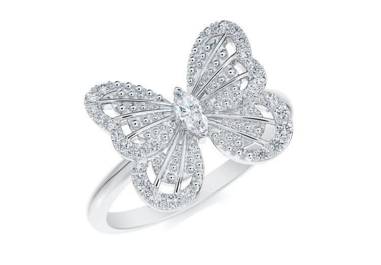 Butterfly 18K白金鑲鑽戒指，8萬3000元。品牌提供
