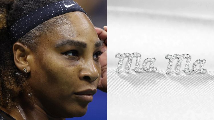 小威廉絲右耳佩戴的「Ma」字耳環（左，翻攝serenawilliamsjewelry IG），Serena Williams Jewelry 10K白金鑽石耳環（右，翻攝品牌官網），約9200元。