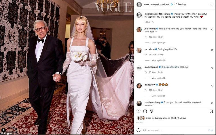 妮可拉（右）婚禮當天穿著Valentino訂製婚紗，種下婆媳不合的心結。翻攝IG