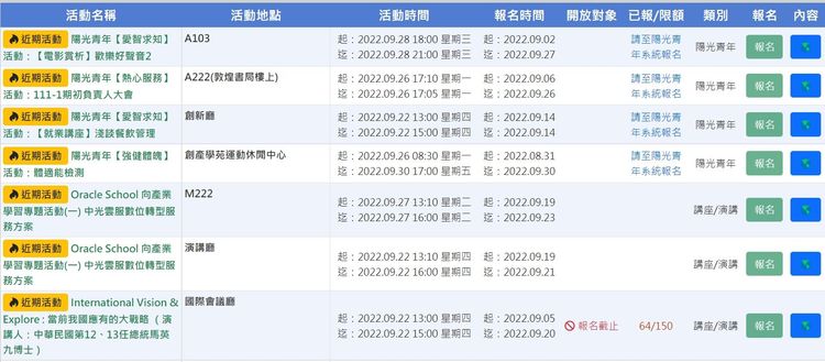 前總統馬英九明天將到中華大學演講，已有64人報名。翻攝自中華大學官網