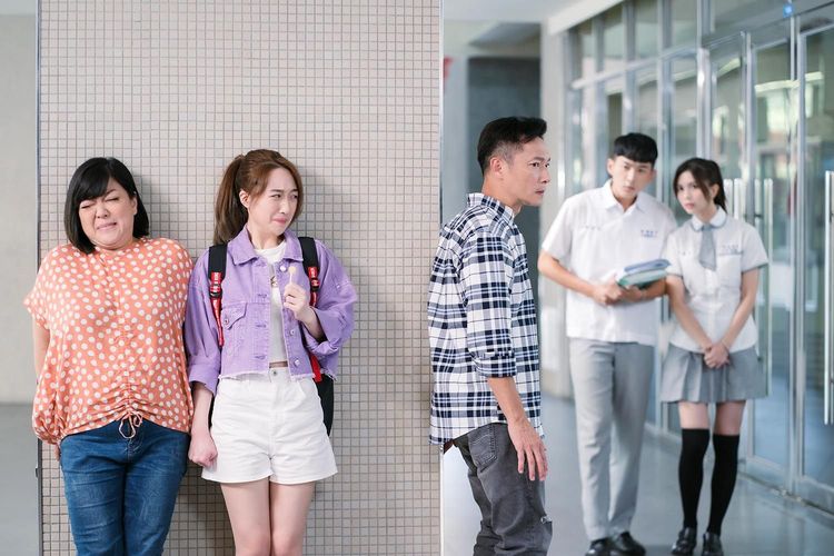 謝祖武（中）和王敏淳（左二）劇中還有諜對諜搞笑橋段。TVBS提供