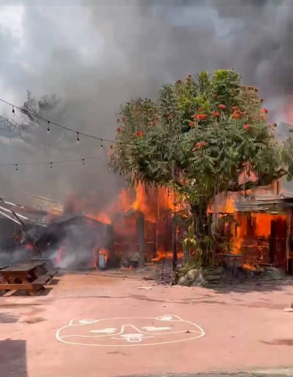 六龜區新開一家溫泉渡假山莊發生火警，火勢頗大，幸無人傷亡。讀者提供