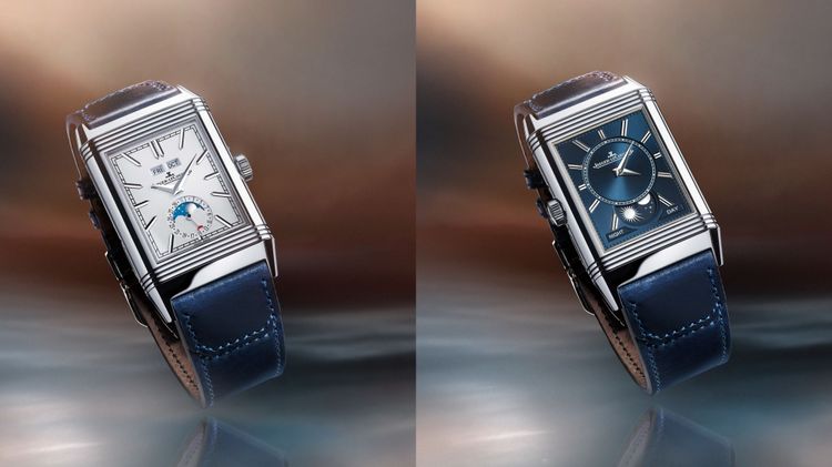 Reverso Tribute Duoface Calendar翻轉系列精鋼雙時區日曆腕錶，45萬4000元。品牌提供