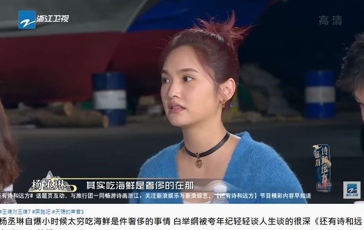 楊丞琳一段分享自己回憶童年吃海鮮不多的談話，意外引戰。引自浙江衛視