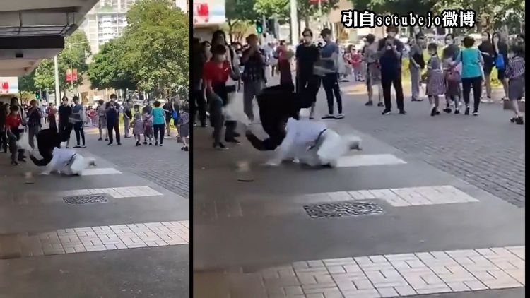 男子被「剪刀腳」重摔在地。引自微博