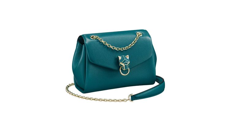 Panthère de Cartier森綠藍美洲豹迷你款鍊帶包，約9萬500元。品牌提供