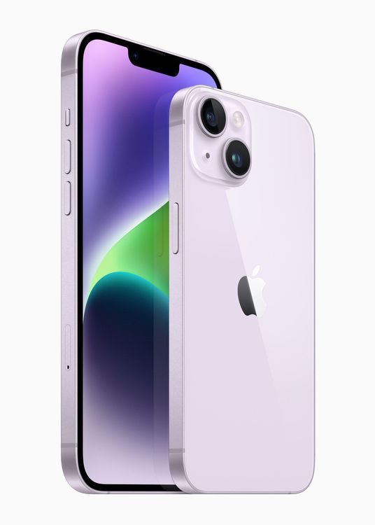iPhone 14 一般版新紫色。取自 Apple