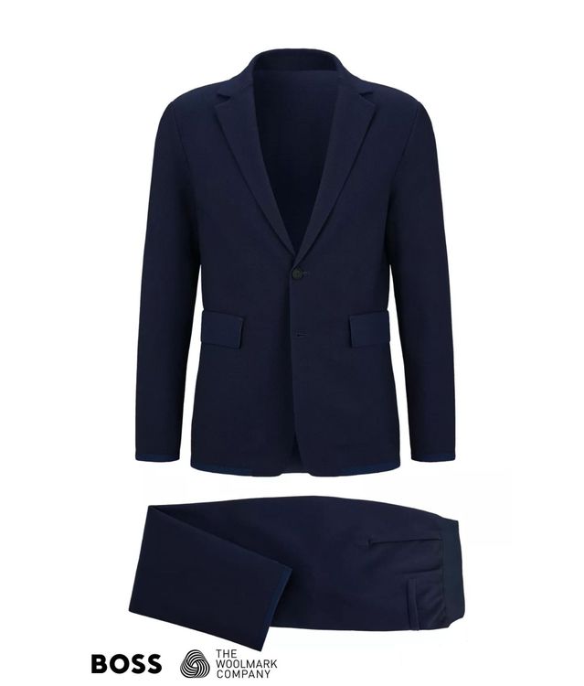 BOSS Performance系列美麗諾羊毛針織西裝，4萬3900元。品牌提供