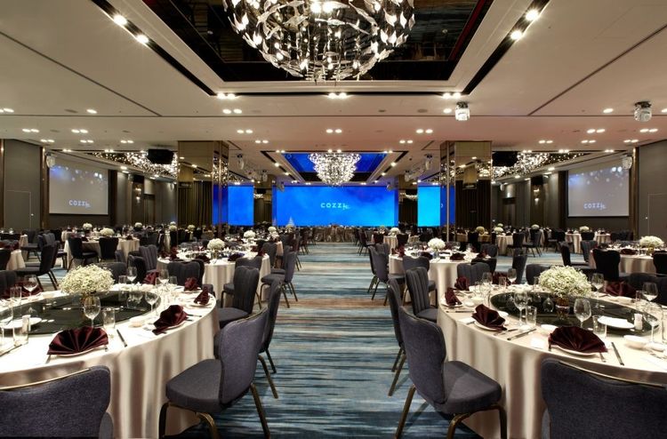 COZZI Blu和逸飯店桃園館海洋系宴會廳可容納50桌。業者提供