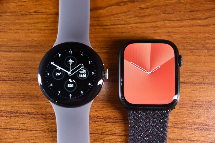 Google Pixel Watch與Apple Watch S7比較。陳志淵攝