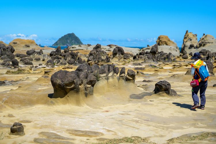 每位進入岩石管制區的遊客，必須穿著反光背心確保安全。田欣雲攝