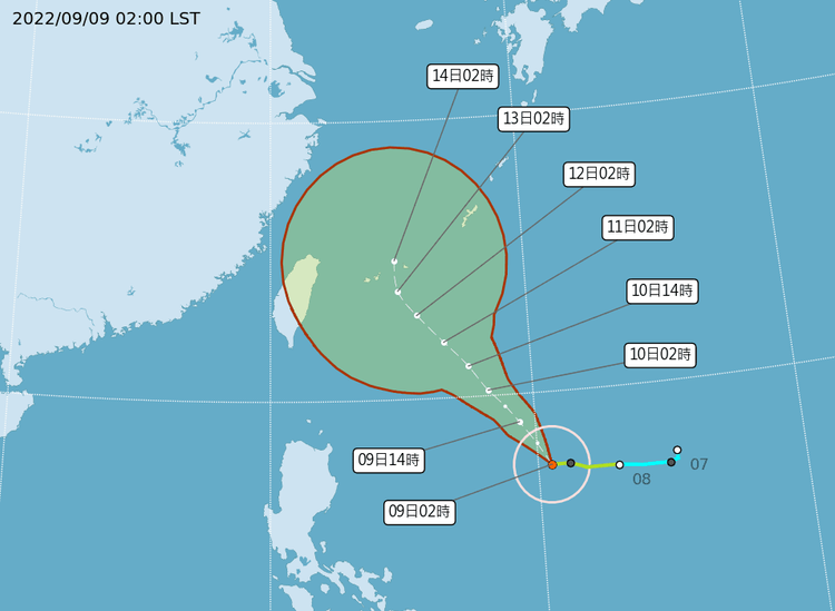 梅花颱風路徑。中央氣象局提供