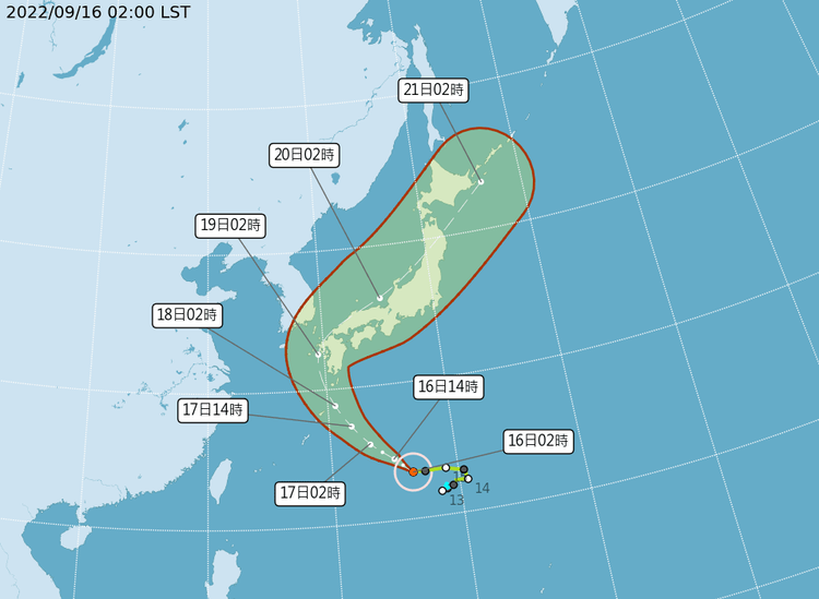 南瑪都增強為中颱。中央氣象局提供