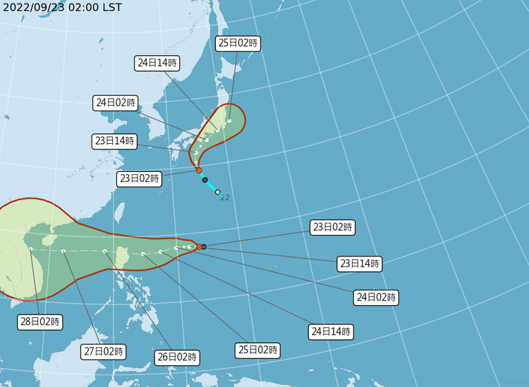 最快今天雙颱共舞。中央氣象局提供