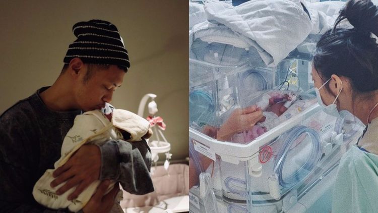 余文樂和王棠云2020年底心疼女兒因出生時只有1000公克，在保溫箱中插著呼吸器。翻攝王棠云、余文樂IG