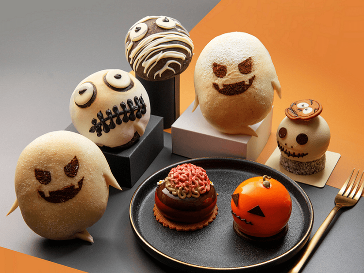 漢來美食萌鬼派對出擊！端出驚悚腦漿蛋糕、骷顱頭甜點等。業者提供