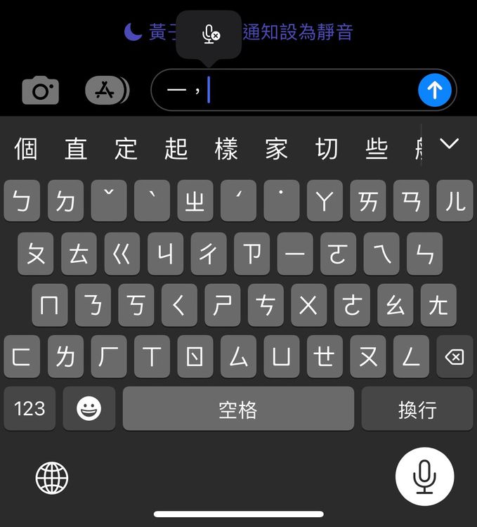 支援中文的聽寫輸入法並行。螢幕截圖