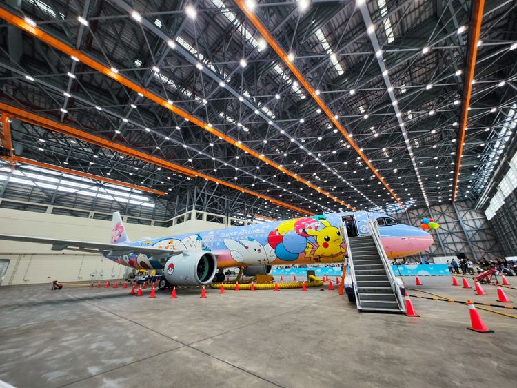 華航「皮卡丘彩繪機CI」外觀搶先看。田欣雲攝