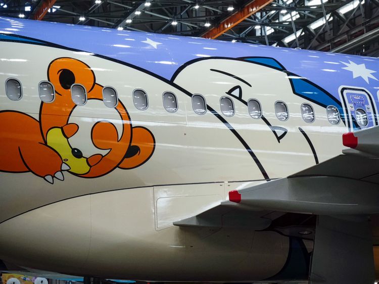 皮卡丘彩繪機CI採用空中巴士A321neo機型。田欣雲攝