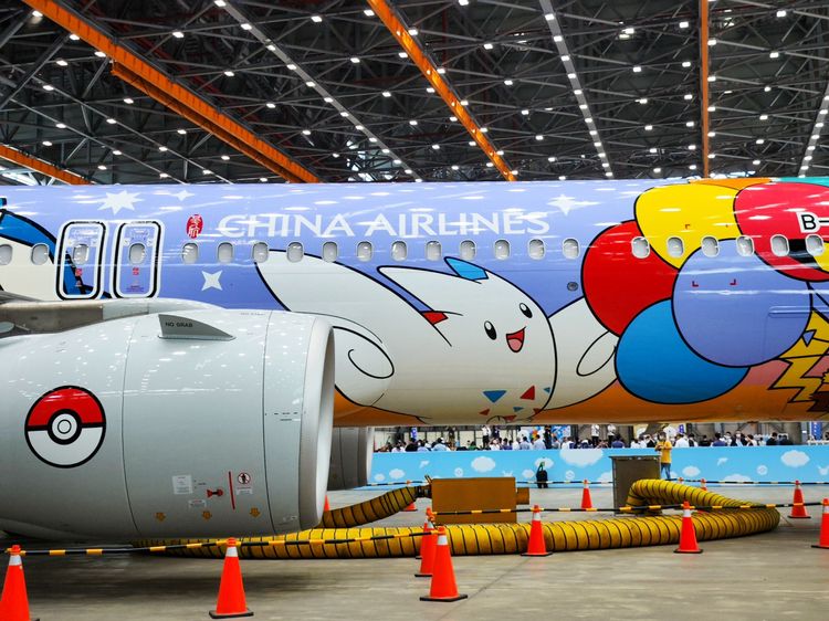 「皮卡丘彩繪機CI」是華航歷來色彩最繽紛的彩繪機。田欣雲攝
