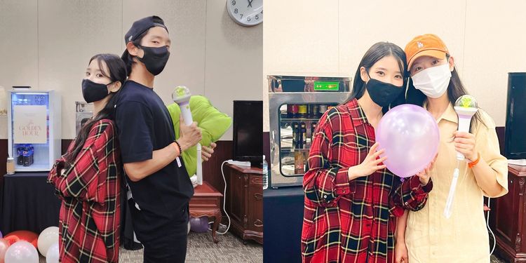 與IU合作過《步步驚心：麗》的李準基（左圖右）、姜漢娜（右圖右）到後台合照。翻攝李準基、姜漢娜IG