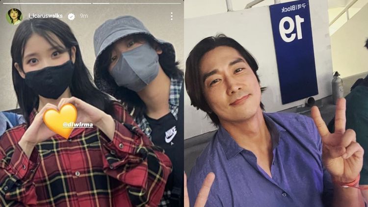 與IU合作《嬰兒轉運站》的李周映（左圖右）、宋承憲到場聆聽演唱會。翻攝李周映、金榮澈IG