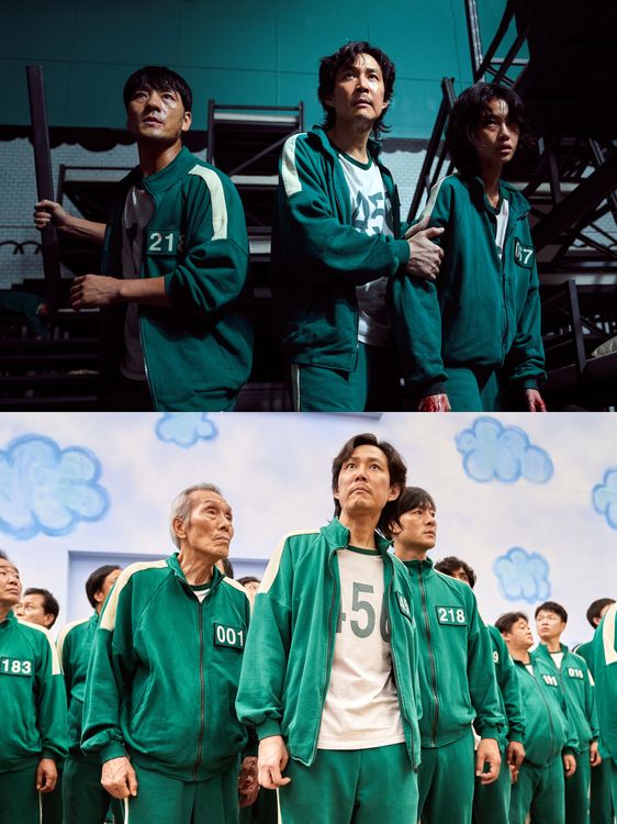 李政宰（上圖中）入圍艾美獎視帝，鄭浩妍（正名：鄭好娟，上圖右）提名女配，朴海秀（上圖左）、吳永洙（下圖左）入圍男配。Netflix提供