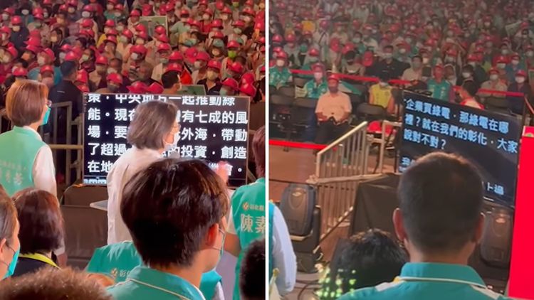 總統蔡英文日前輔選使用兩台超大讀稿機。引自詹江村臉書