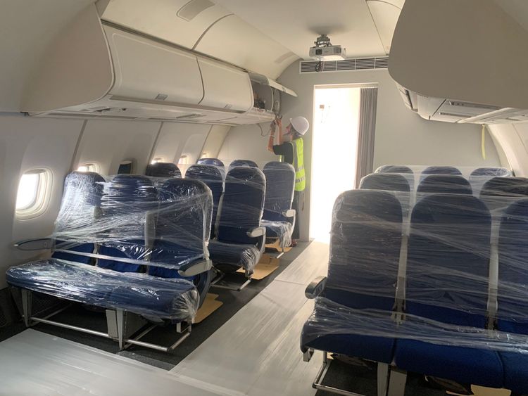 客艙內設有飛機座椅供遊客體驗。台中市政府提供