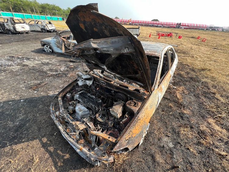 心愛的EVO遭大火燒毀，車主相當無奈。魏嘉良攝