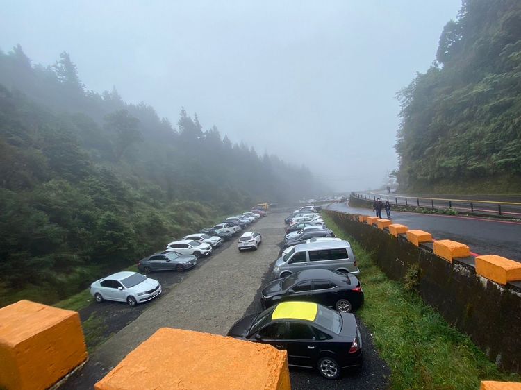 太平山國家森林遊樂區遊客湧入，大批車輛停滿停車場。讀者提供