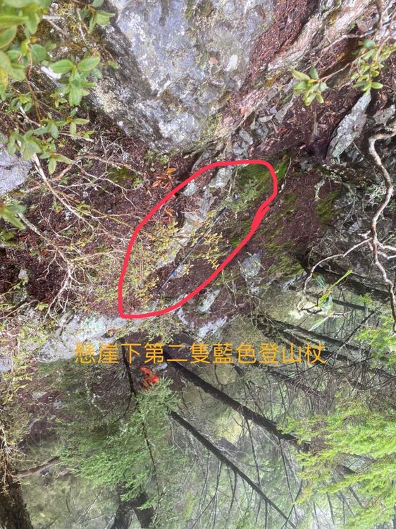 峭壁下也發現另一支登山杖。讀者提供