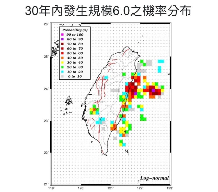 氣象局公布之2022地震潛勢圖。翻攝氣象局