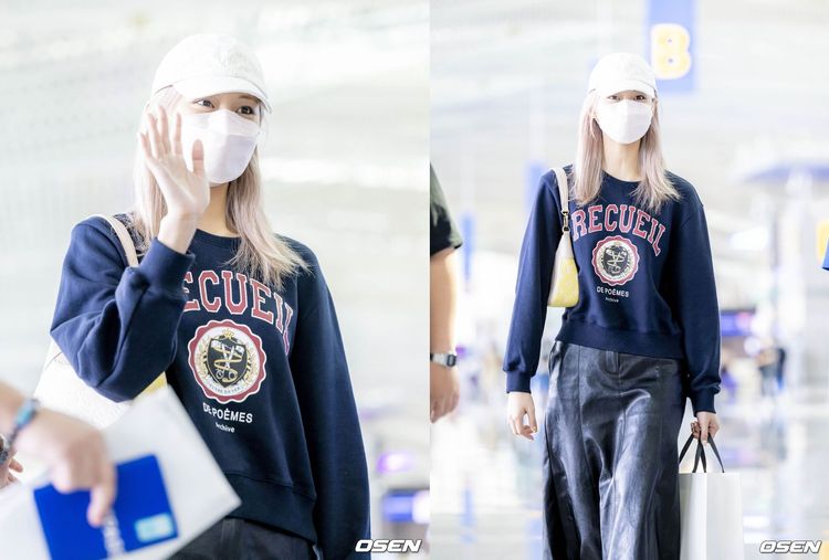 周子瑜今天現身仁川機場，也是5月確診新冠肺炎後首度回台。翻攝OSEN