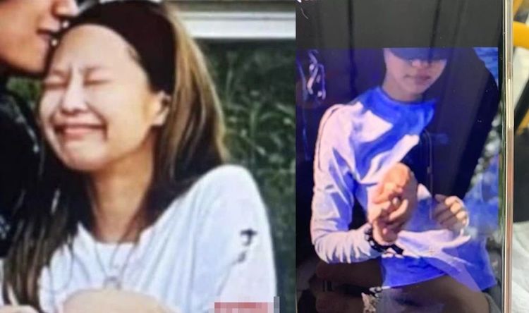 V甜吻Jennie的額頭，還有背後牽手照。翻攝推特
