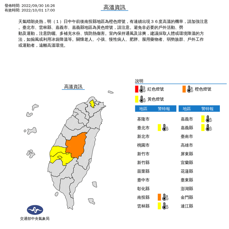高溫警訊。氣象局