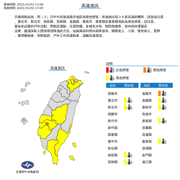 高溫警訊。氣象局