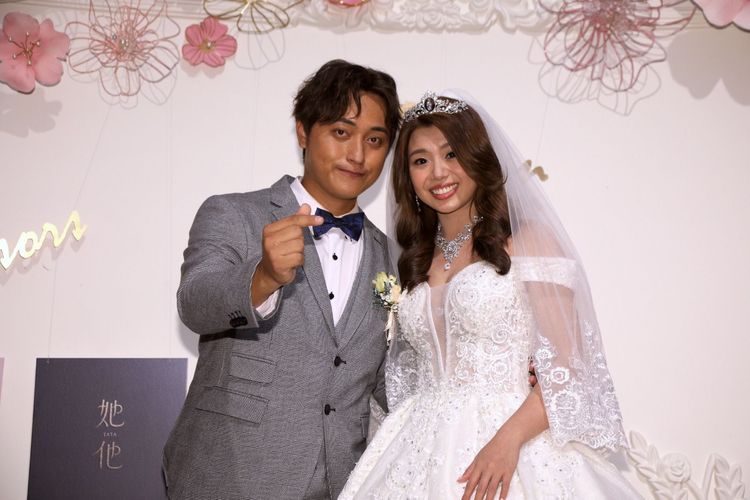 包庭政（左）今迎娶美嬌娘。陳明中攝