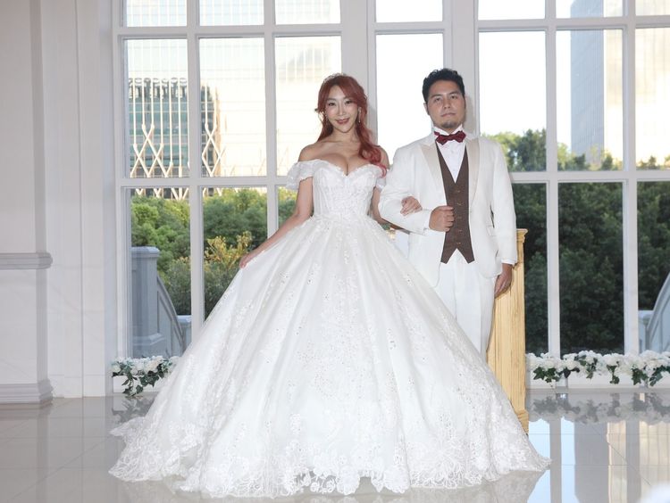 李宓跟老公今天在台北補辦婚宴。陳明中攝