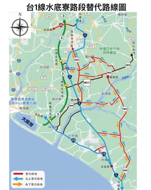警方假期期間水底寮周遭的交通替代動線示意圖。警方提供
