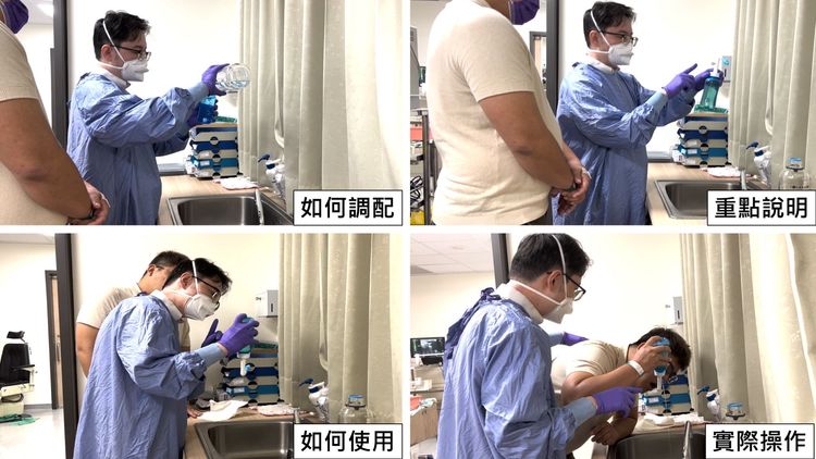 張耕閤醫師講解草本洗鼻療法操作過程。大里仁愛醫院提供