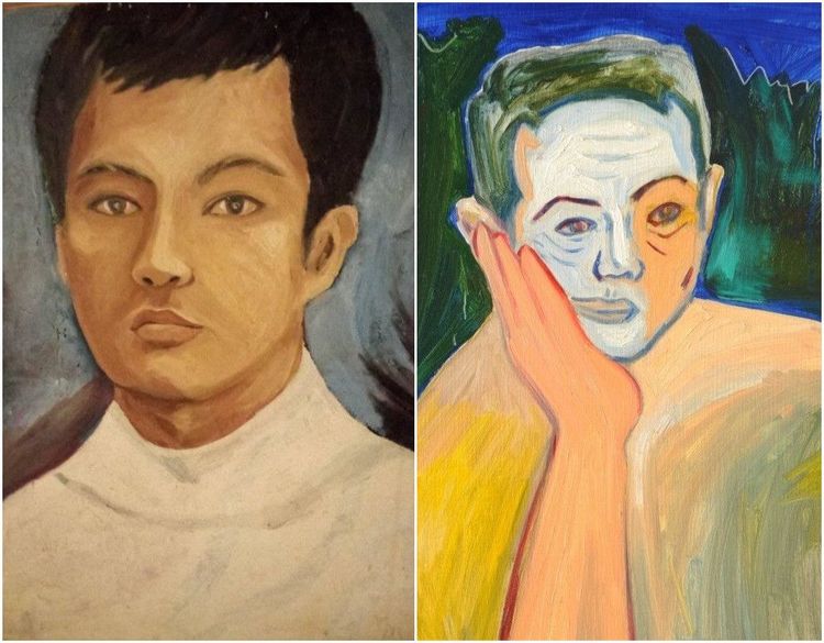 林世偉畫下自己年輕和現在的樣子，自我印象也從寫實風格趨近抽象。林世偉提供