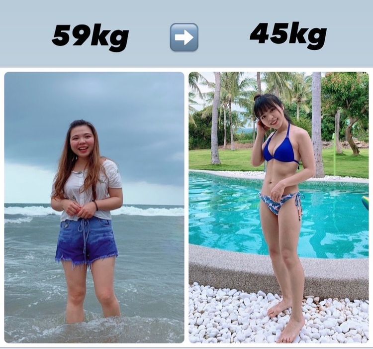 大同醫院急診室護理師林妍寧靠飲食與運動，從一年前59公斤（左）減至現在45公斤（右）。大同醫院提供
