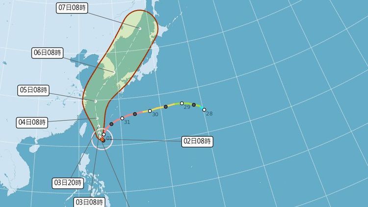 颱風未來路徑圖。翻攝中央氣象局