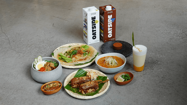 小小樹食行政主廚Tim以OATSIDE燕麥奶入菜，打造多款精緻蔬食料理。業者提供