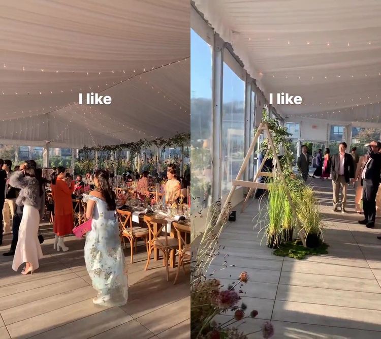 孔孝真與凱文吳的婚禮看起在庭園中舉行，周圍有花草樹木裝飾。翻攝IG