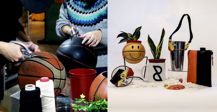 二次運球以廢棄球類回收再造客製化提袋、盆栽。業者提供