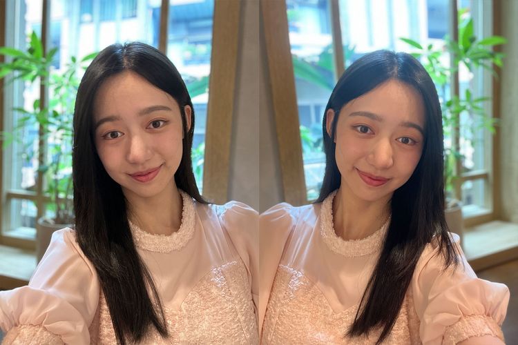 iPhone 14 Pro Max（左）自拍表現，可見相較前代，沒有帶著美肌感，細節表現佳更為自然。張菁菁攝