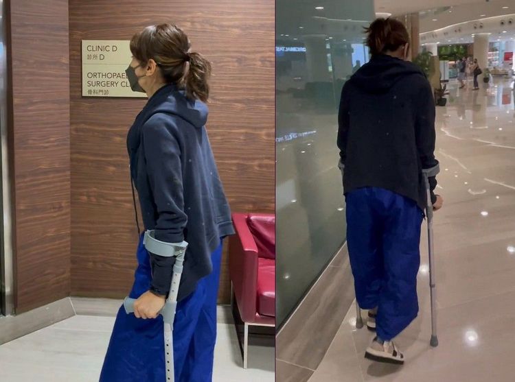 黎姿拄枴杖到醫院看診。翻攝黎姿微博